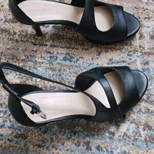 NINE WEST "Jubilee" Suede Platform Black Sandal Sz 8
